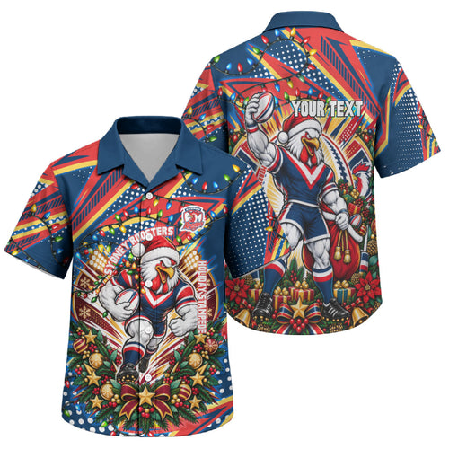 Personalized Sydney Roosters Rugby Christmas Family Matching Mermaid Dress and Hawaiian Shirt Holiday Mascot Graphic Art Festive Lights Bow