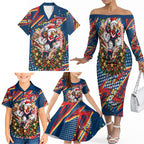 Personalized Sydney Roosters Rugby Christmas Family Matching Off The Shoulder Long Sleeve Dress and Hawaiian Shirt Holiday Mascot Graphic Art Festive Lights Bow