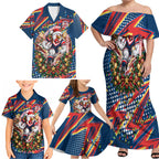 Personalized Sydney Roosters Rugby Christmas Family Matching Off Shoulder Maxi Dress and Hawaiian Shirt Holiday Mascot Graphic Art Festive Lights Bow