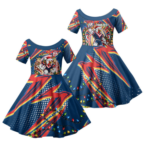 Personalized Sydney Roosters Rugby Christmas Family Matching Tank Maxi Dress and Hawaiian Shirt Holiday Mascot Graphic Art Festive Lights Bow