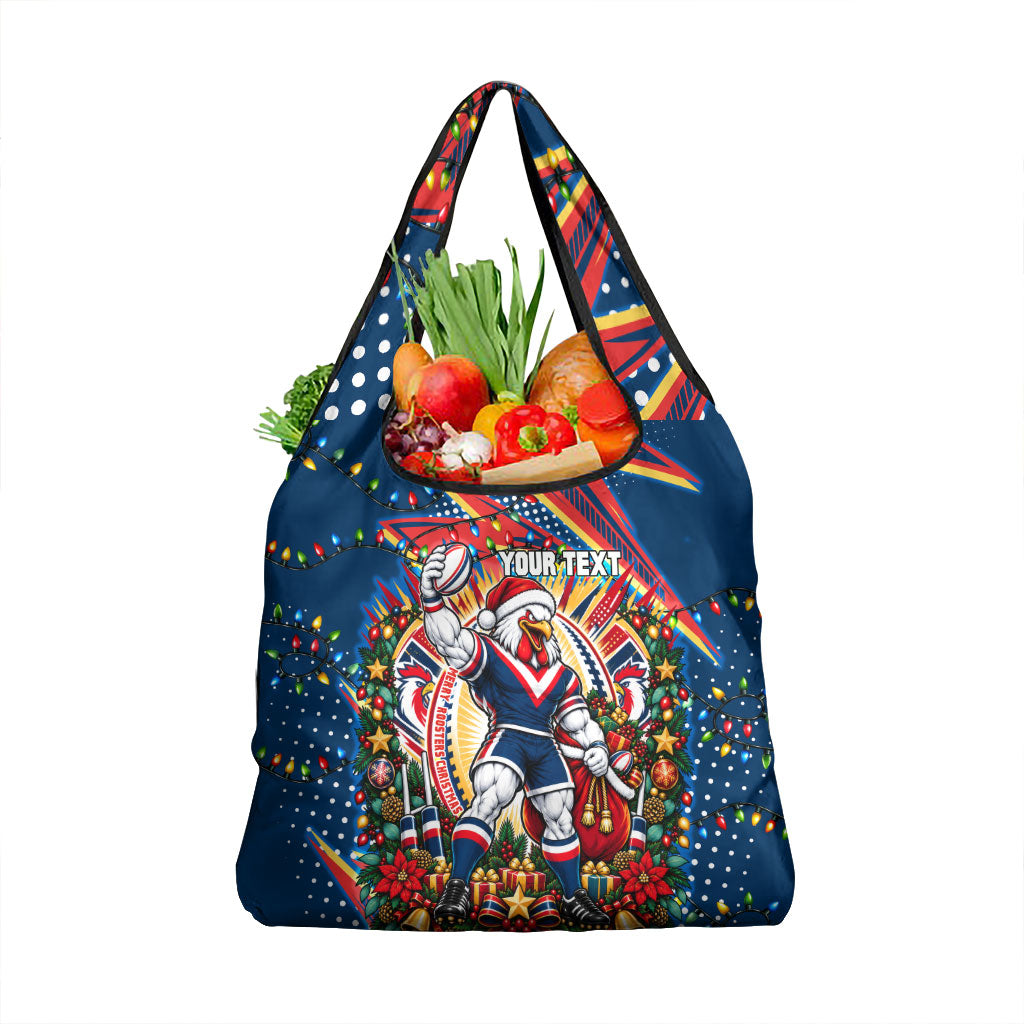 Personalized Sydney Roosters Rugby Christmas Grocery Bag Holiday Mascot Graphic Art Festive Lights Bow