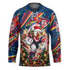 Personalized Sydney Roosters Rugby Christmas Hockey Jersey Holiday Mascot Graphic Art Festive Lights Bow