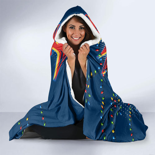 Personalized Sydney Roosters Rugby Christmas Hooded Blanket Holiday Mascot Graphic Art Festive Lights Bow