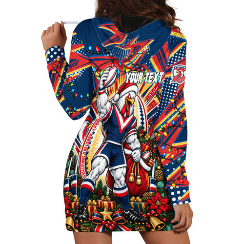 Personalized Sydney Roosters Rugby Christmas Hoodie Dress Holiday Mascot Graphic Art Festive Lights Bow