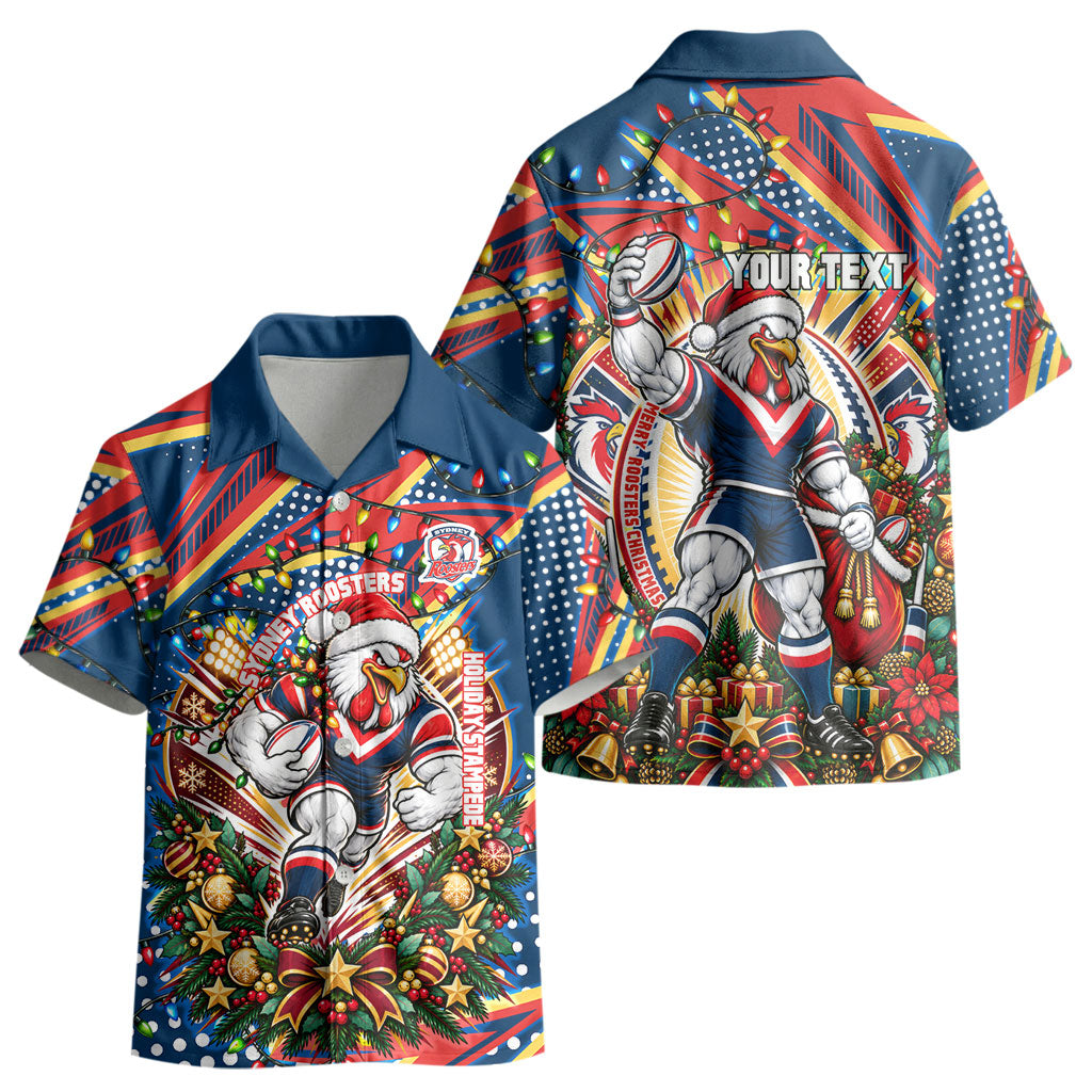Personalized Sydney Roosters Rugby Christmas Kid Hawaiian Shirt Holiday Mascot Graphic Art Festive Lights Bow