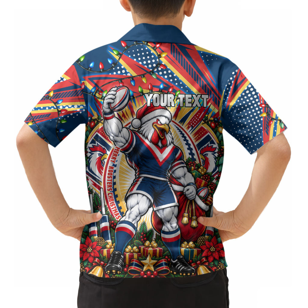 Personalized Sydney Roosters Rugby Christmas Kid Hawaiian Shirt Holiday Mascot Graphic Art Festive Lights Bow