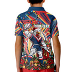 Personalized Sydney Roosters Rugby Christmas Kid Polo Shirt Holiday Mascot Graphic Art Festive Lights Bow