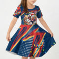 Personalized Sydney Roosters Rugby Christmas Kid Short Sleeve Dress Holiday Mascot Graphic Art Festive Lights Bow