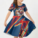 Personalized Sydney Roosters Rugby Christmas Kid Short Sleeve Dress Holiday Mascot Graphic Art Festive Lights Bow
