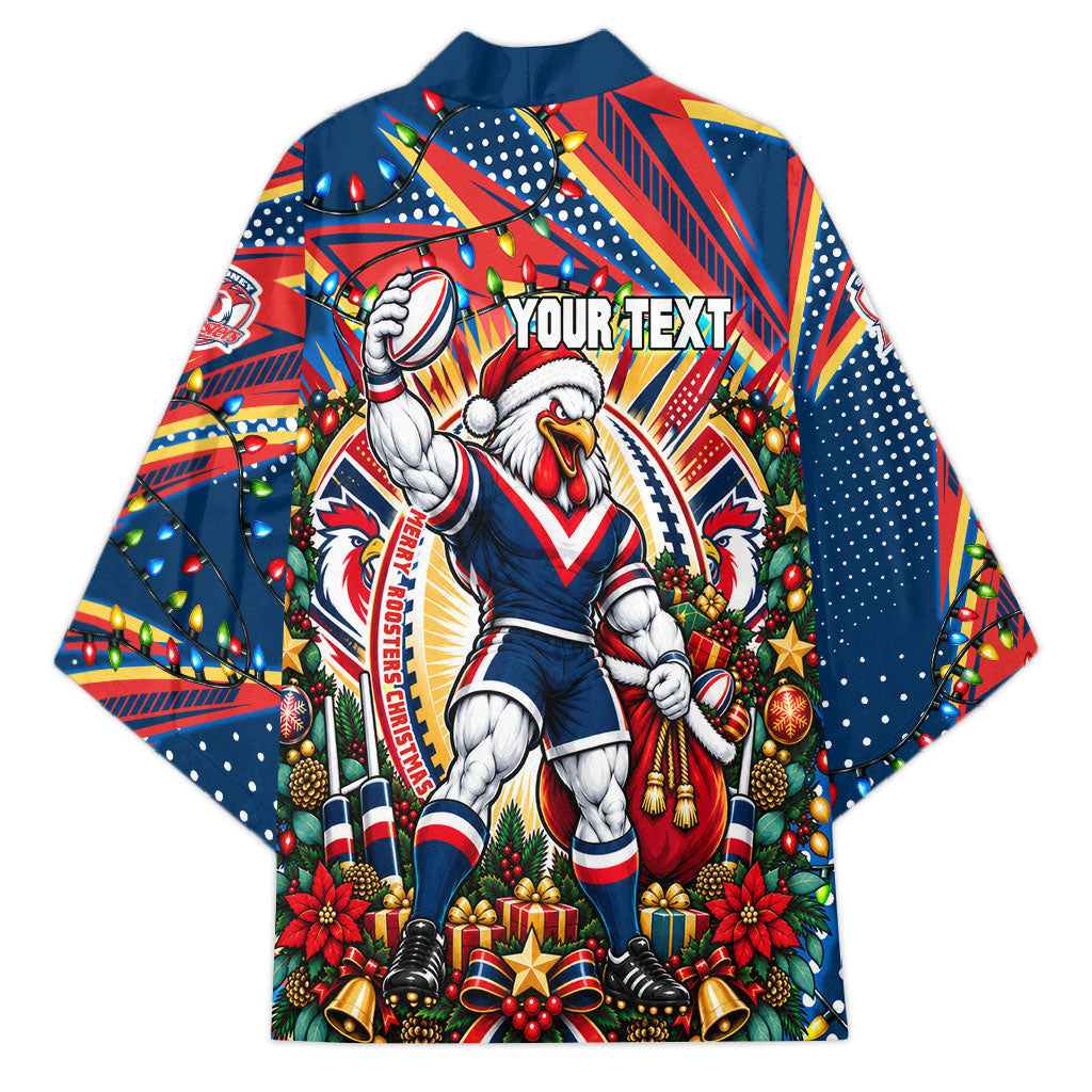 Personalized Sydney Roosters Rugby Christmas Kimono Holiday Mascot Graphic Art Festive Lights Bow