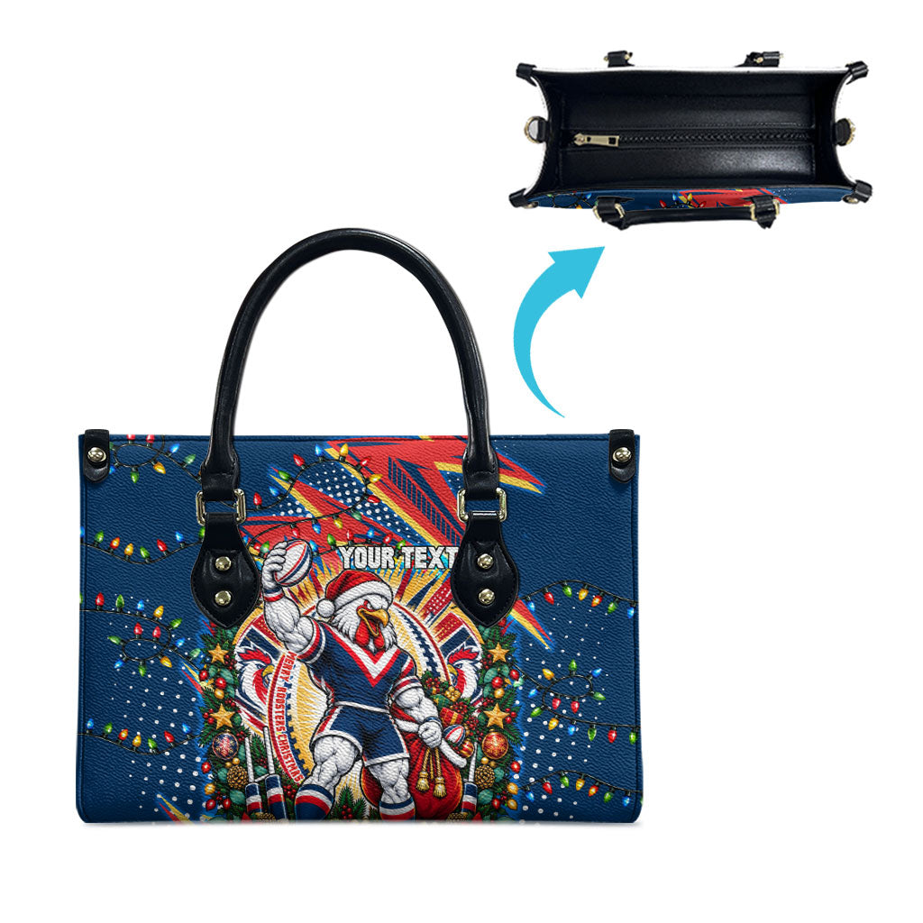 Personalized Sydney Roosters Rugby Christmas Leather Bag Holiday Mascot Graphic Art Festive Lights Bow