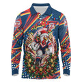 Personalized Sydney Roosters Rugby Christmas Long Sleeve Polo Shirt Holiday Mascot Graphic Art Festive Lights Bow