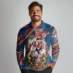 Personalized Sydney Roosters Rugby Christmas Long Sleeve Polo Shirt Holiday Mascot Graphic Art Festive Lights Bow