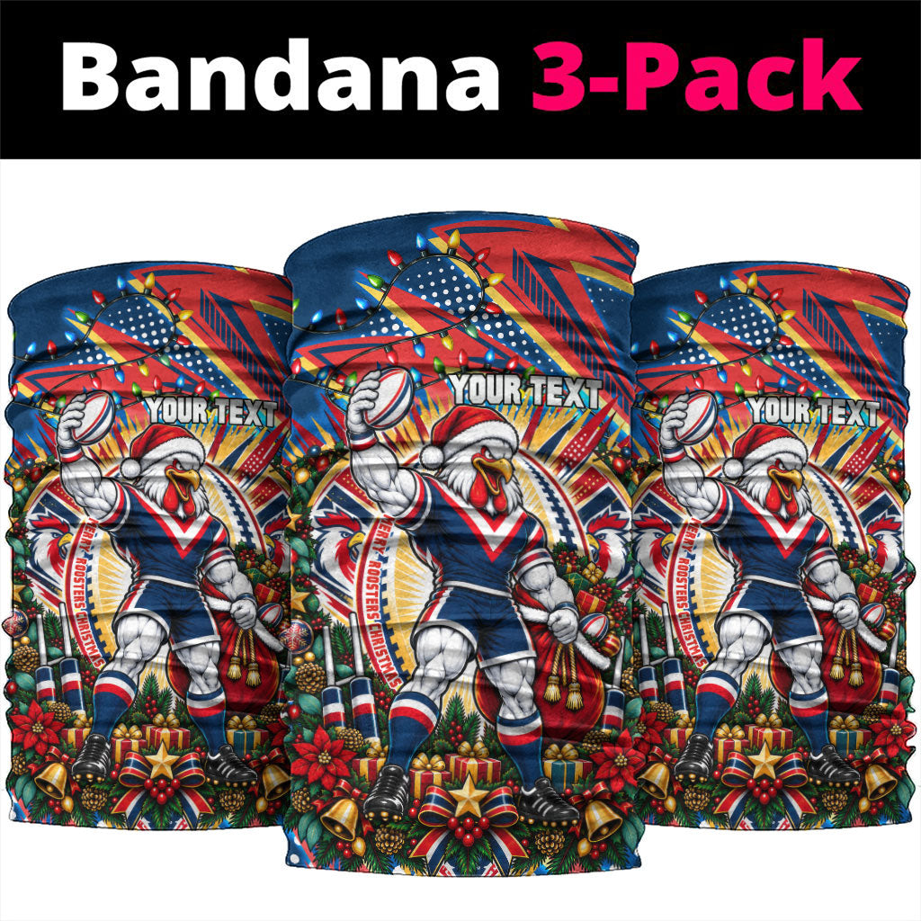 Personalized Sydney Roosters Rugby Christmas Neck Gaiter Holiday Mascot Graphic Art Festive Lights Bow