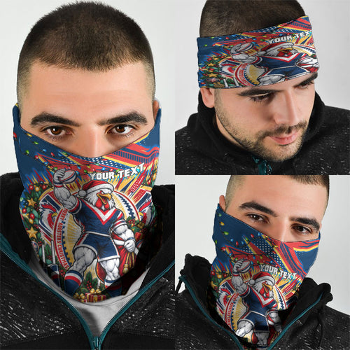Personalized Sydney Roosters Rugby Christmas Neck Gaiter Holiday Mascot Graphic Art Festive Lights Bow