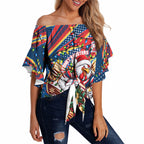 Personalized Sydney Roosters Rugby Christmas Off Shoulder Wrap Waist Top Holiday Mascot Graphic Art Festive Lights Bow