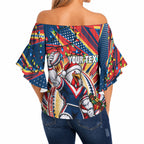 Personalized Sydney Roosters Rugby Christmas Off Shoulder Wrap Waist Top Holiday Mascot Graphic Art Festive Lights Bow