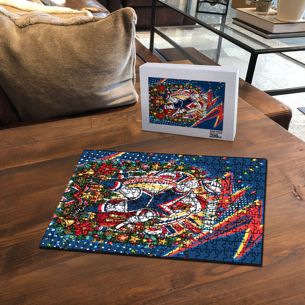 Personalized Sydney Roosters Rugby Christmas Puzzle Holiday Mascot Graphic Art Festive Lights Bow