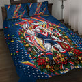 Personalized Sydney Roosters Rugby Christmas Quilt Bed Set Holiday Mascot Graphic Art Festive Lights Bow