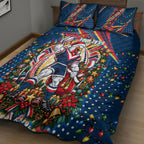 Personalized Sydney Roosters Rugby Christmas Quilt Bed Set Holiday Mascot Graphic Art Festive Lights Bow
