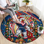 Personalized Sydney Roosters Rugby Christmas Round Carpet Holiday Mascot Graphic Art Festive Lights Bow