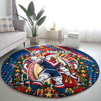Personalized Sydney Roosters Rugby Christmas Round Carpet Holiday Mascot Graphic Art Festive Lights Bow