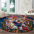 Personalized Sydney Roosters Rugby Christmas Round Carpet Holiday Mascot Graphic Art Festive Lights Bow