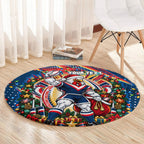 Personalized Sydney Roosters Rugby Christmas Round Carpet Holiday Mascot Graphic Art Festive Lights Bow
