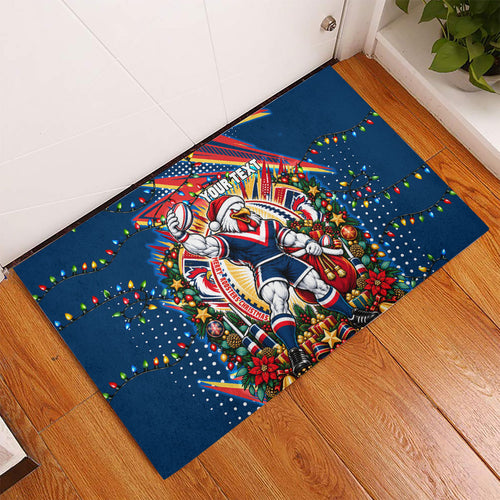 Personalized Sydney Roosters Rugby Christmas Rubber Doormat Holiday Mascot Graphic Art Festive Lights Bow