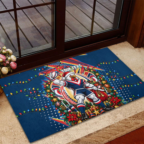 Personalized Sydney Roosters Rugby Christmas Rubber Doormat Holiday Mascot Graphic Art Festive Lights Bow