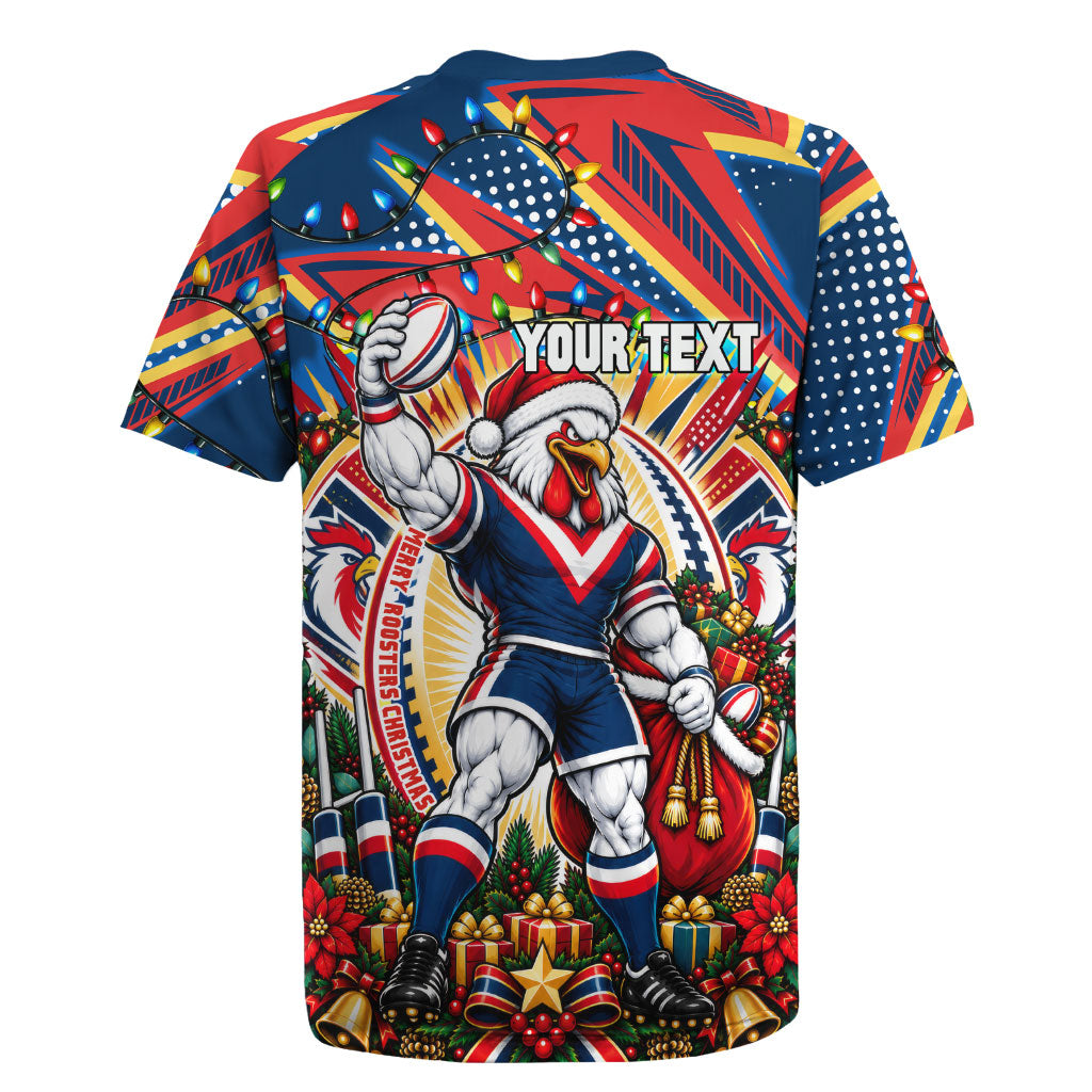 Personalized Sydney Roosters Rugby Christmas Rugby Jersey Holiday Mascot Graphic Art Festive Lights Bow