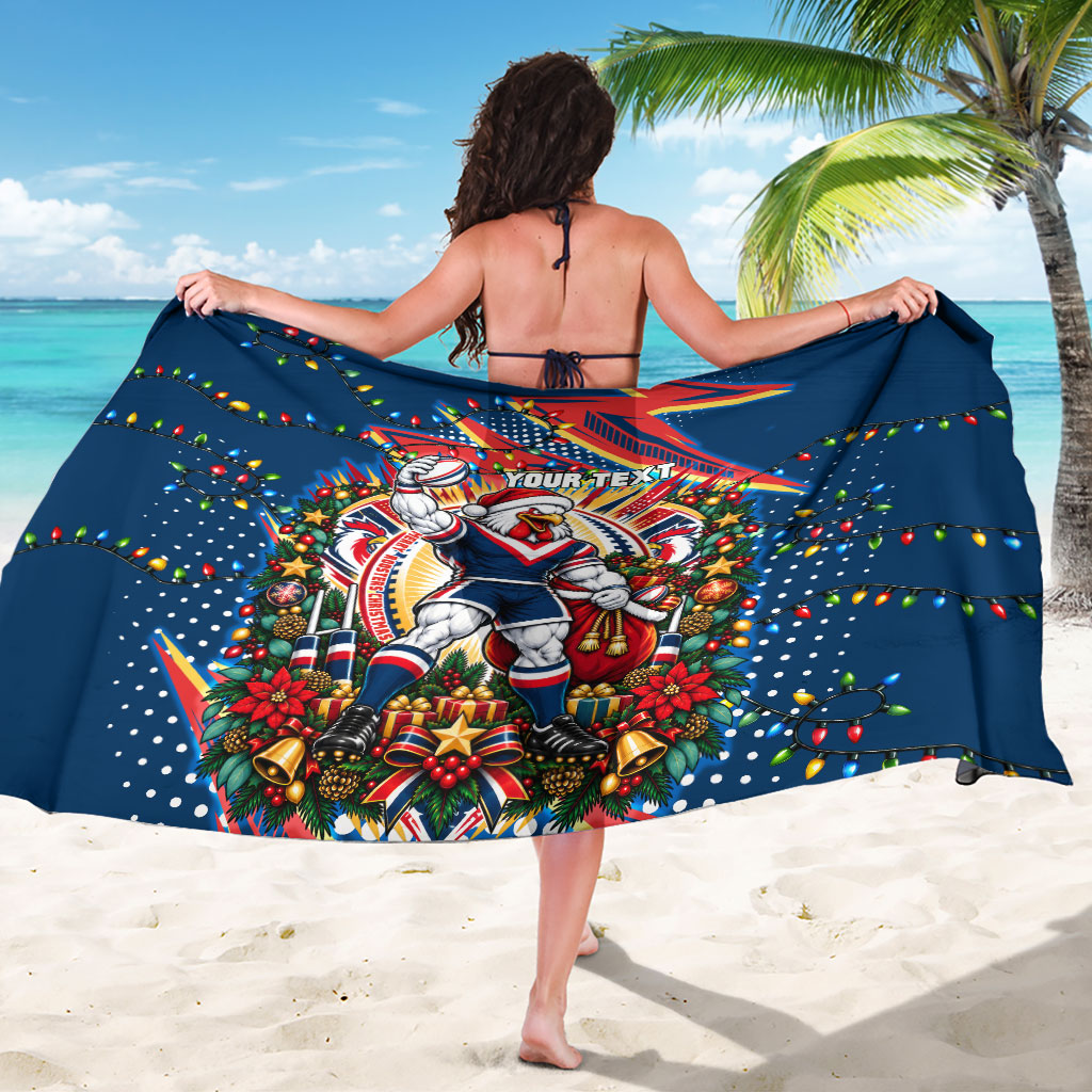 Personalized Sydney Roosters Rugby Christmas Sarong Holiday Mascot Graphic Art Festive Lights Bow