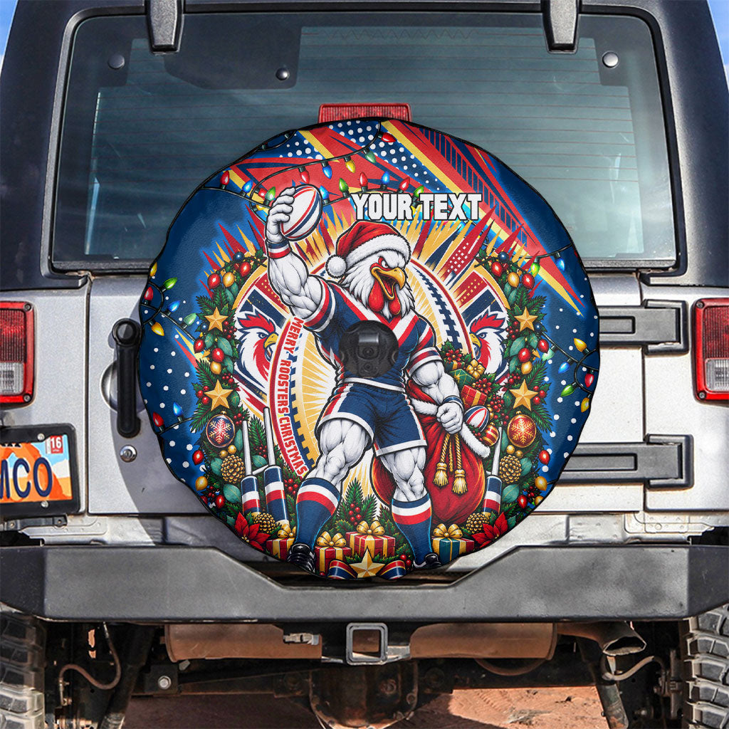 Personalized Sydney Roosters Rugby Christmas Spare Tire Cover Holiday Mascot Graphic Art Festive Lights Bow