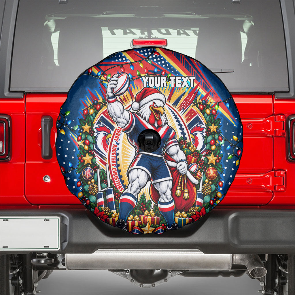 Personalized Sydney Roosters Rugby Christmas Spare Tire Cover Holiday Mascot Graphic Art Festive Lights Bow
