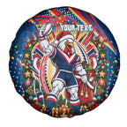 Personalized Sydney Roosters Rugby Christmas Spare Tire Cover Holiday Mascot Graphic Art Festive Lights Bow