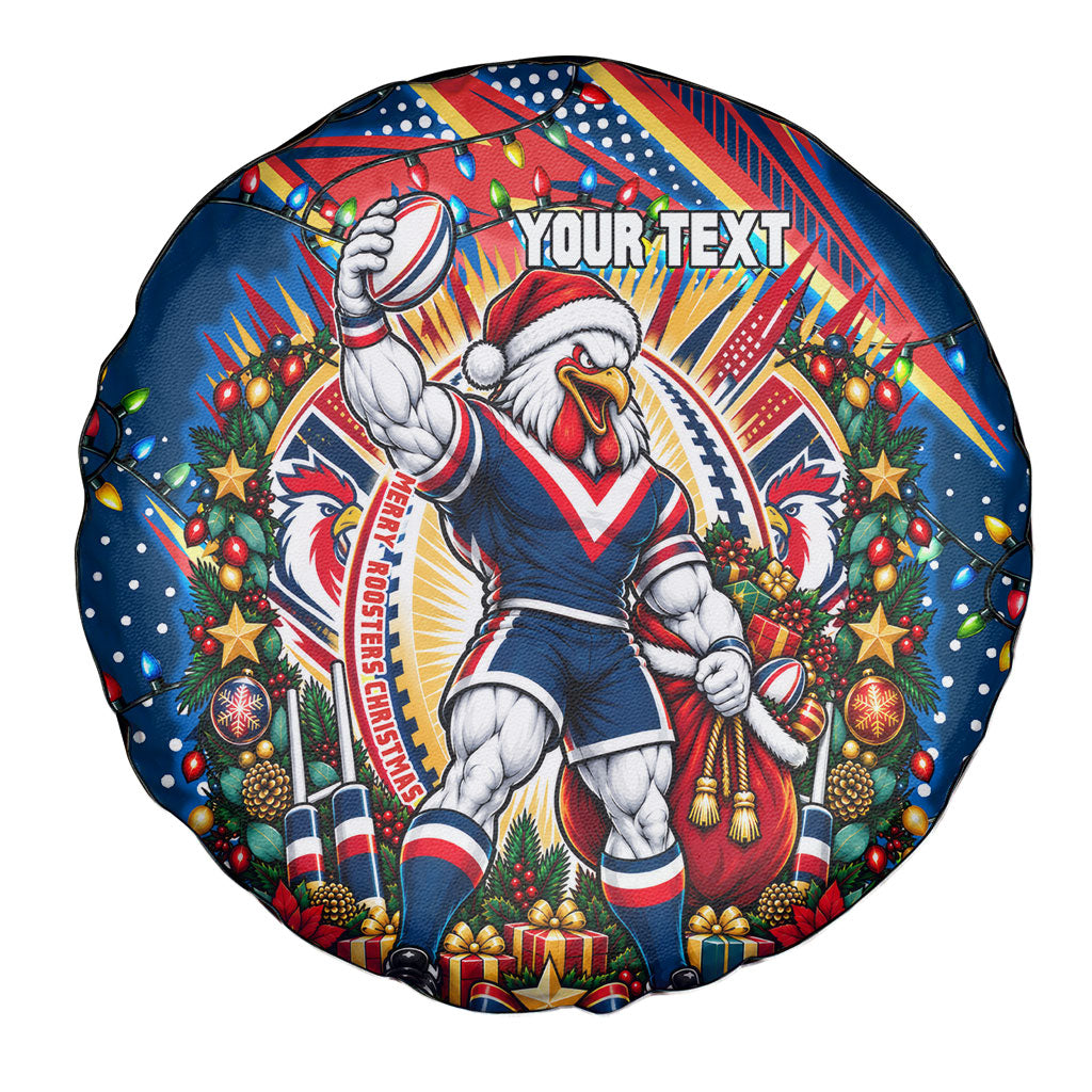 Personalized Sydney Roosters Rugby Christmas Spare Tire Cover Holiday Mascot Graphic Art Festive Lights Bow