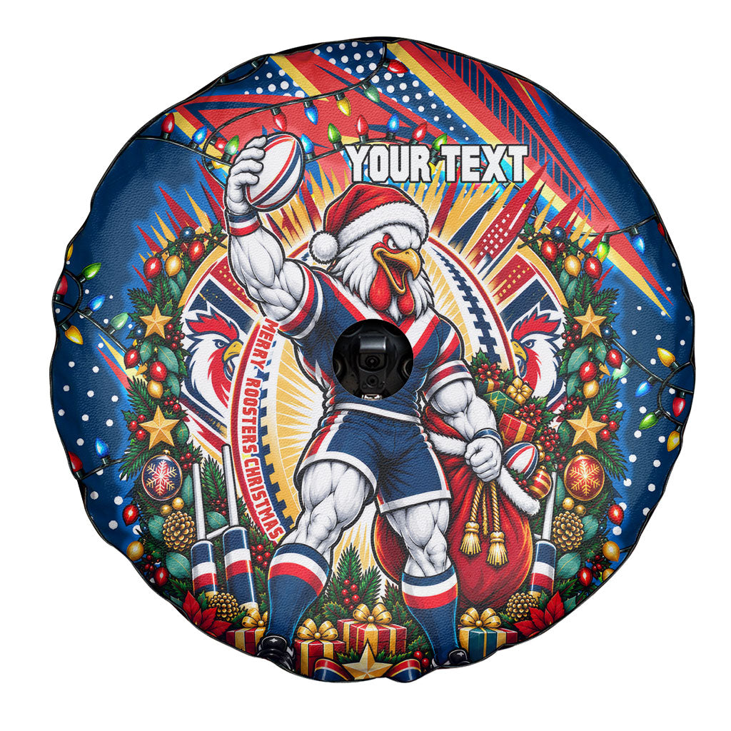 Personalized Sydney Roosters Rugby Christmas Spare Tire Cover Holiday Mascot Graphic Art Festive Lights Bow