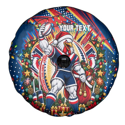 Personalized Sydney Roosters Rugby Christmas Spare Tire Cover Holiday Mascot Graphic Art Festive Lights Bow