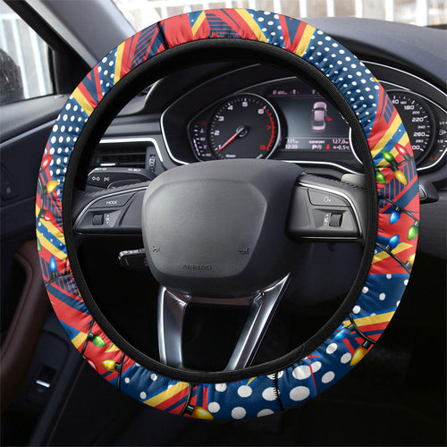 Sydney Roosters Rugby Christmas Steering Wheel Cover Holiday Mascot Graphic Art Festive Lights Bow