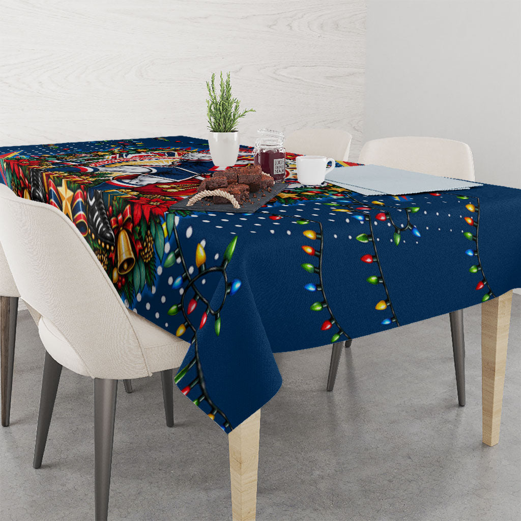 Personalized Sydney Roosters Rugby Christmas Tablecloth Holiday Mascot Graphic Art Festive Lights Bow