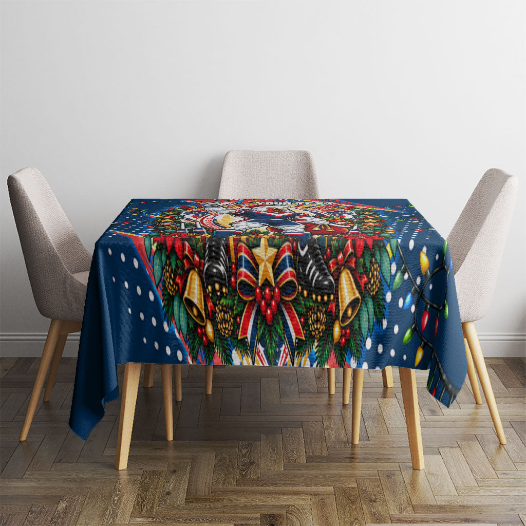 Personalized Sydney Roosters Rugby Christmas Tablecloth Holiday Mascot Graphic Art Festive Lights Bow
