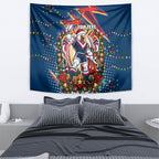 Personalized Sydney Roosters Rugby Christmas Tapestry Holiday Mascot Graphic Art Festive Lights Bow