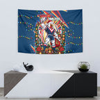 Personalized Sydney Roosters Rugby Christmas Tapestry Holiday Mascot Graphic Art Festive Lights Bow