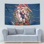 Personalized Sydney Roosters Rugby Christmas Tapestry Holiday Mascot Graphic Art Festive Lights Bow