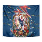 Personalized Sydney Roosters Rugby Christmas Tapestry Holiday Mascot Graphic Art Festive Lights Bow