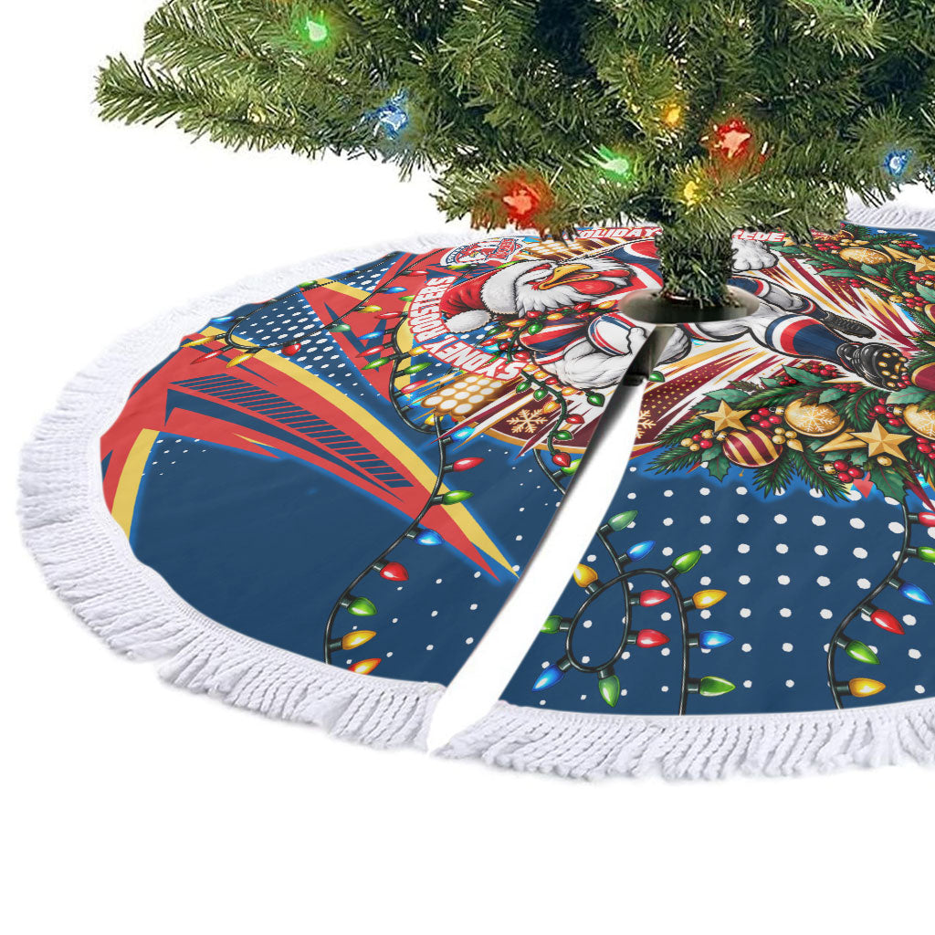 Sydney Roosters Rugby Christmas Tree Skirt Holiday Mascot Graphic Art Festive Lights Bow
