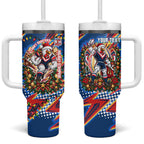 Personalized Sydney Roosters Rugby Christmas Tumbler With Handle Holiday Mascot Graphic Art Festive Lights Bow