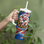 Personalized Sydney Roosters Rugby Christmas Tumbler With Handle Holiday Mascot Graphic Art Festive Lights Bow