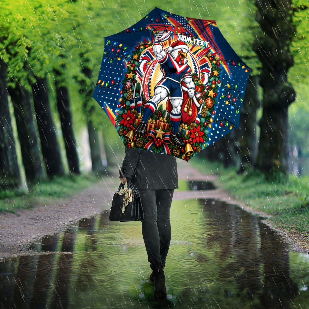 Personalized Sydney Roosters Rugby Christmas Umbrella Holiday Mascot Graphic Art Festive Lights Bow