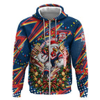 Personalized Sydney Roosters Rugby Christmas Zip Hoodie Holiday Mascot Graphic Art Festive Lights Bow
